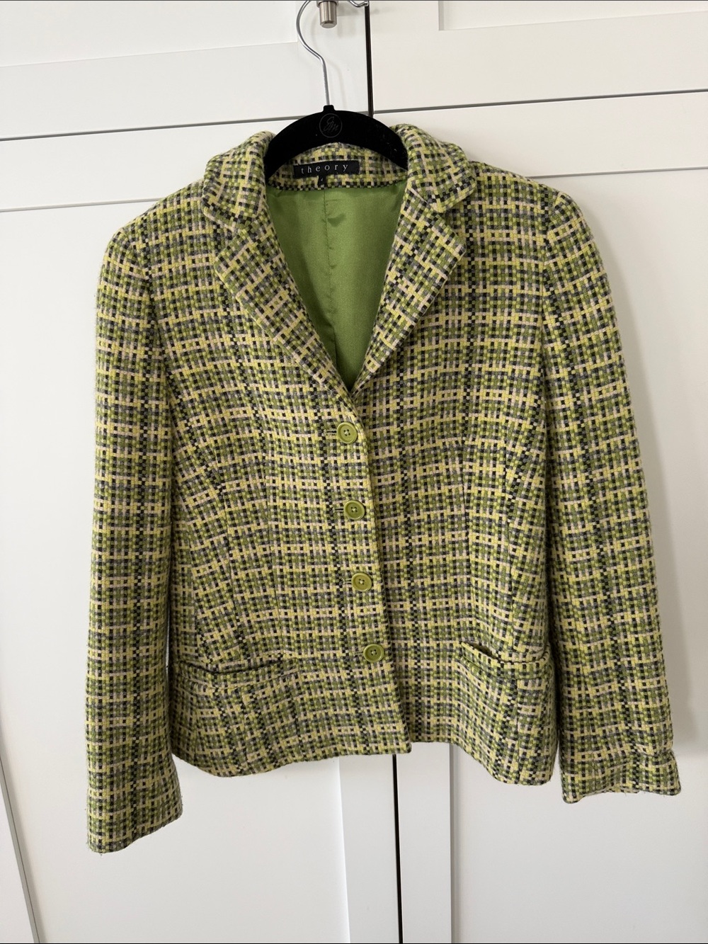 Theory Green and Black Plaid Blazer